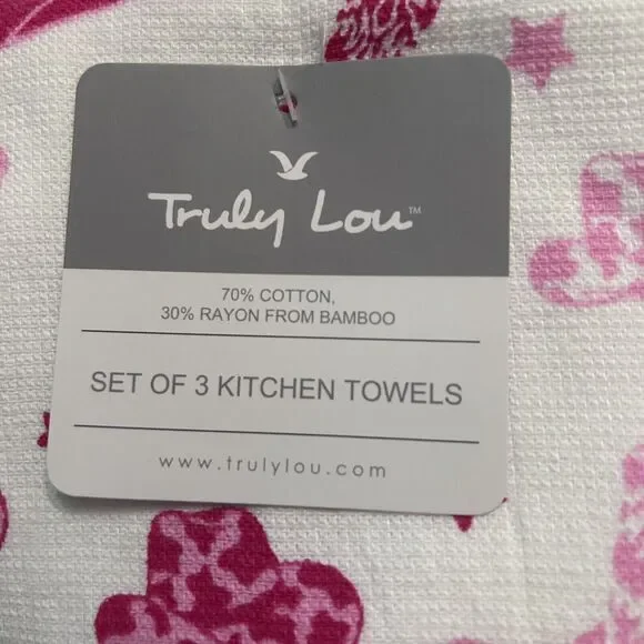 Kitchen Towels Cowgirl Boots Cowboy And Hat Pink Truly Lou Set Of 3‎ - New - Picture 3 of 4